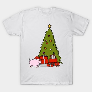 Santa Hat on Pig and Christmas Tree T-Shirt